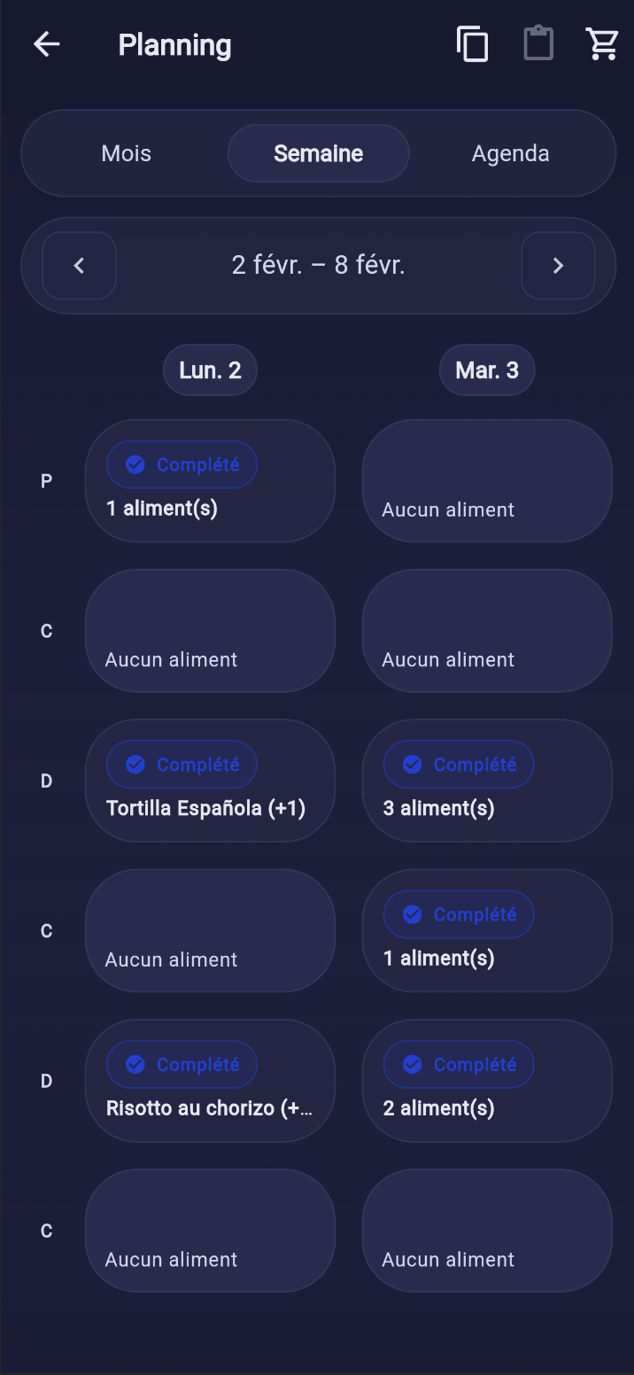 Planning hebdomadaire MyMeal