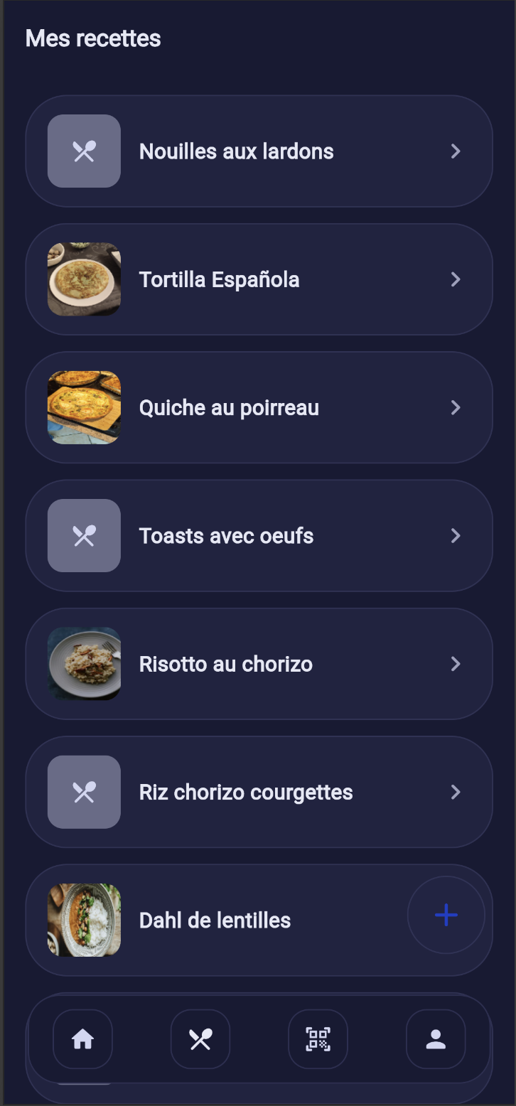 Gestion des recettes MyMeal